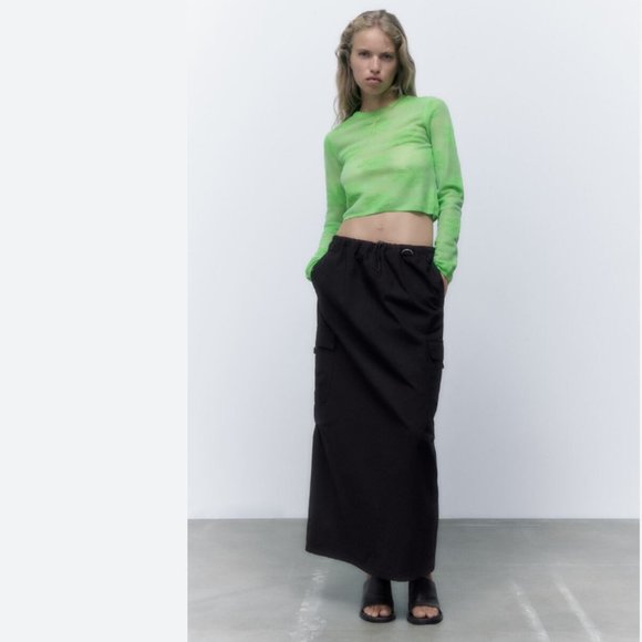 NWT ZARA FLORAL KNIT SWEATER SEMI SHEER LIGHTWEIGHT GREEN - Picture 1 of 11